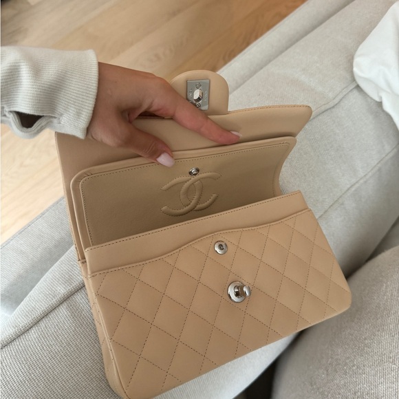 Chanel Small Classic Double Flap Beige Clair Lambskin Silver Hardware - Picture 10 of 10